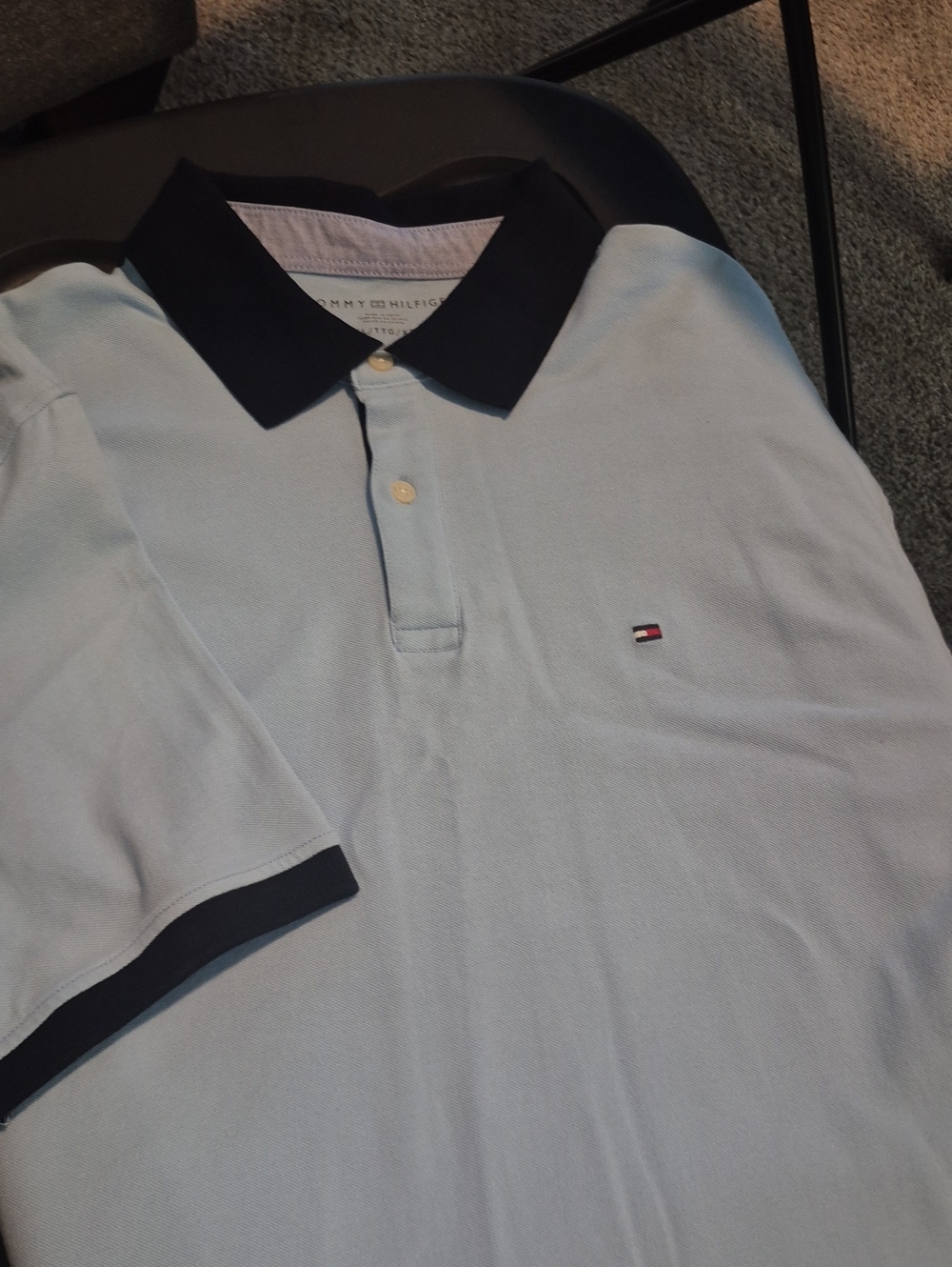 Tommy Hilfiger Light Blue Polo with Navy Collar and Sleeve Trim